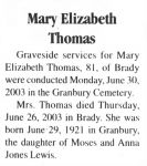 Obituary: Mary Elizabeth Thomas (Lewis)