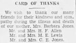 Newspaper: Card of Thanks for Barbara Jones