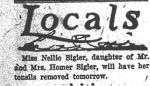 Newspaper: Nellie Sigler has her Tonsils out